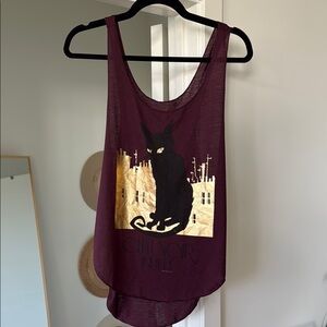 New Burgundy Tank Top with Black Cat Graphic